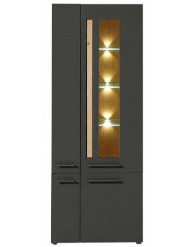 Vitrine en MDF, avec 4 portes et LED incluses Loftis Graphite / Chêne, l76xA37xH201 cm la colonne vertébrale