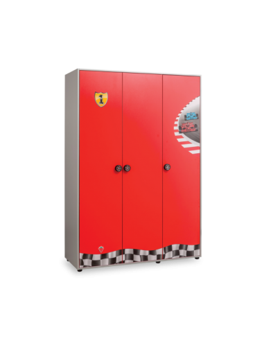 Armoire à 3 portes, pour enfants Race Cup Rouge / Bleu clair, l136xA55xH198 cm français