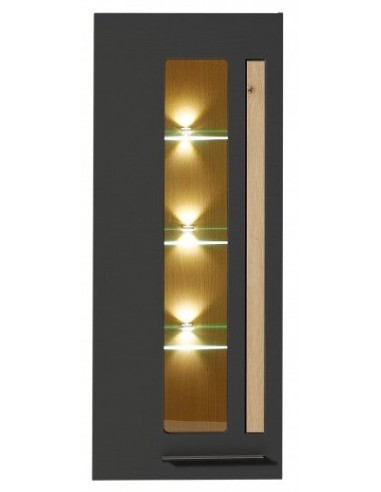 Vitrine suspendue en MDF, avec 1 porte et LED incluses Loftis Graphite / Chêne, l52xA37xH128 cm acheter