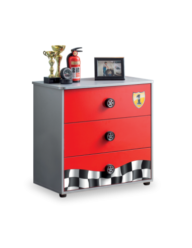 Commode 3 tiroirs, pour enfants Race Cup Rouge, l76xA42xH74 cm sur le site 