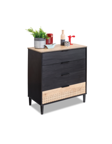 Commode en bois avec 4 tiroirs, pour les jeunes Blacky Noir / Nature, l87xA46xH94 cm Faites des économies