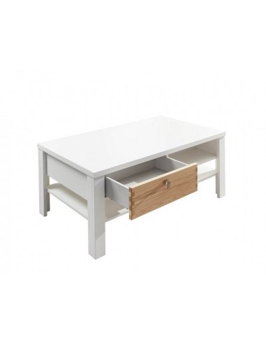 Table basse avec 2 tiroirs, en bois et MDF Selina Blanc / Naturel, L110xl65xH45 cm acheter