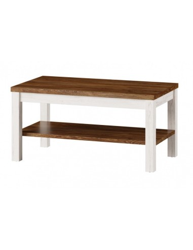 Table basse en châtaignier Country 41 Blanc / Chêne, L110xl60xH45 cm brillant des détails fins