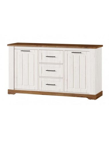 Commode, avec 3 tiroirs et 2 portes Country 45 Blanc / Chêne, l163xA45xH89 cm Profitez des Offres !