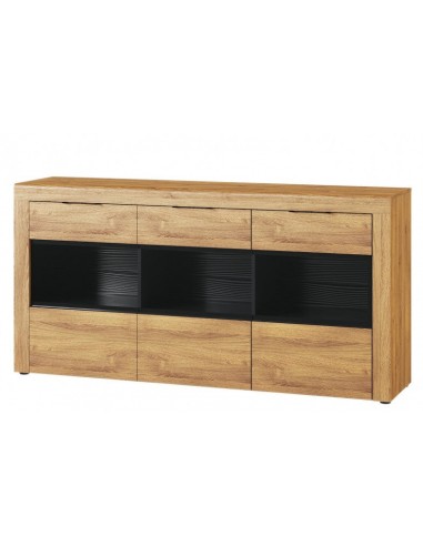 Commode avec vitrine et 3 portes Kama 47 Chêne / Noir, l170xA40xH86 cm une grave pollution 