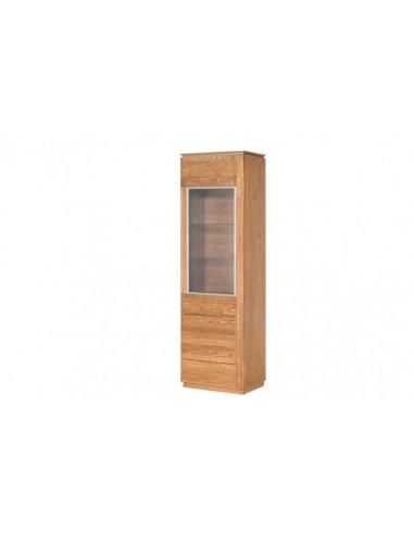 Vitrine en bois et placage, avec 1 porte et LED inclus Monténégro 10 Chêne Rustique, l58xA42xH198 cm paiement sécurisé