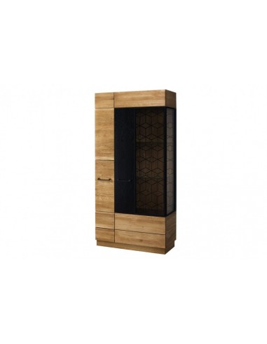 Vitrine en bois et placage, avec 2 portes et LED incluses Big Mosaic 12 Chêne / Noir, l95xA42xH196 cm Pour