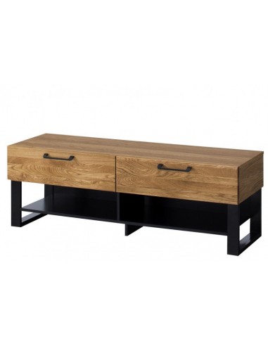 Commode TV en bois et placage, avec 2 tiroirs Small Mosaic 24 Chêne / Noir, l135xA42xH46 cm s'inspire de l'anatomie humaine