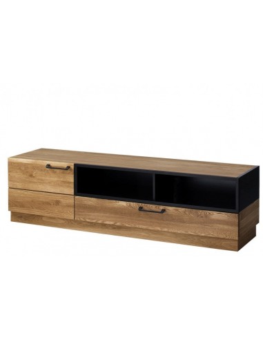 Meuble TV en bois et placage, avec 1 tiroir et 1 porte Large Mosaic 25 Chêne / Noir, l170xA42xH46 cm vous aussi creer 