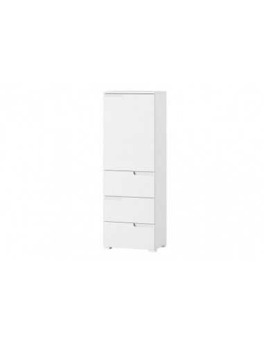 Meuble en bois et MDF, avec 1 porte et 3 tiroirs Small Gabrielle 11 Blanc, l50xA35xH145 cm Livraison rapide