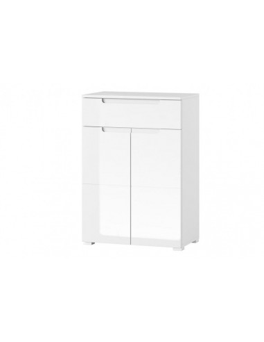 Meuble bois et MDF 1 tiroir et 2 portes Gabrielle 19 Blanc, l70xA40xH101 cm destockage