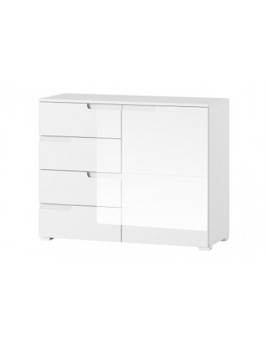 Commode en aggloméré et MDF, avec 4 tiroirs et 1 porte Gabrielle 5 Blanc, l100xA40xH80 cm rembourrage situé sous