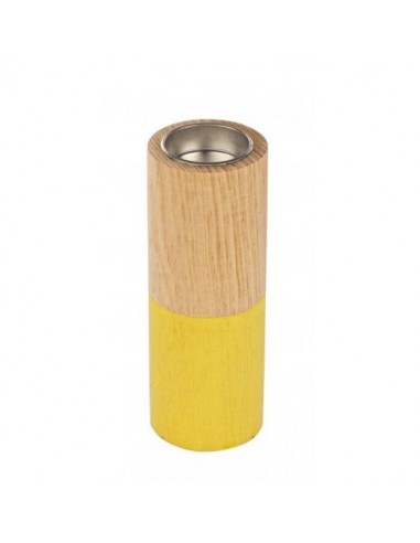 Bougeoir jaune / Natural Block en bois, Ø6xH16 cm pas chere