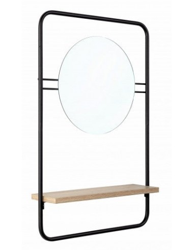 Miroir décoratif avec étagère, en métal et Noir Quiet pâle / Naturel, l41xH64 cm store