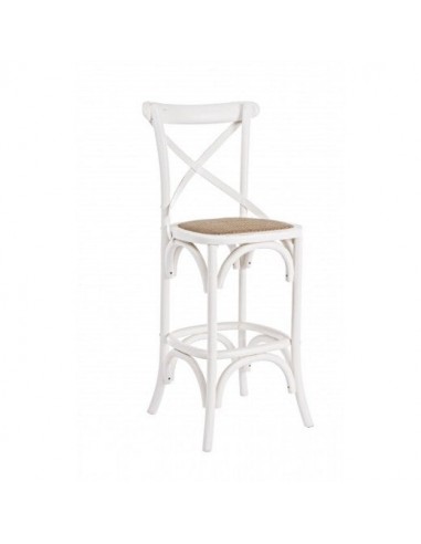 Tabouret de bar en bois d'orme avec assise en rotin Cross Blanc, l42xA46xH118 cm prix