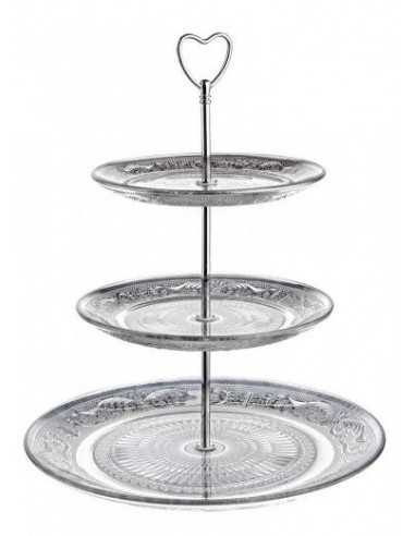 Présentoir à gâteaux en verre et métal, sur 3 niveaux d'argent Cake, Ø29 / Ø20 / Ø18 cm Jusqu'à 80% De Réduction