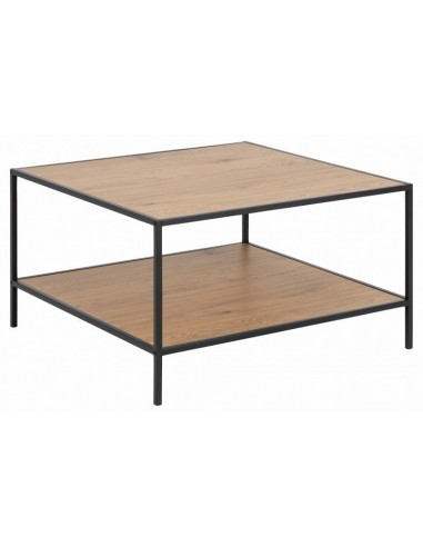 Table basse en châtaignier et métal Seaford Square Chêne / Noir, L80xl80xH45 cm pas cheres